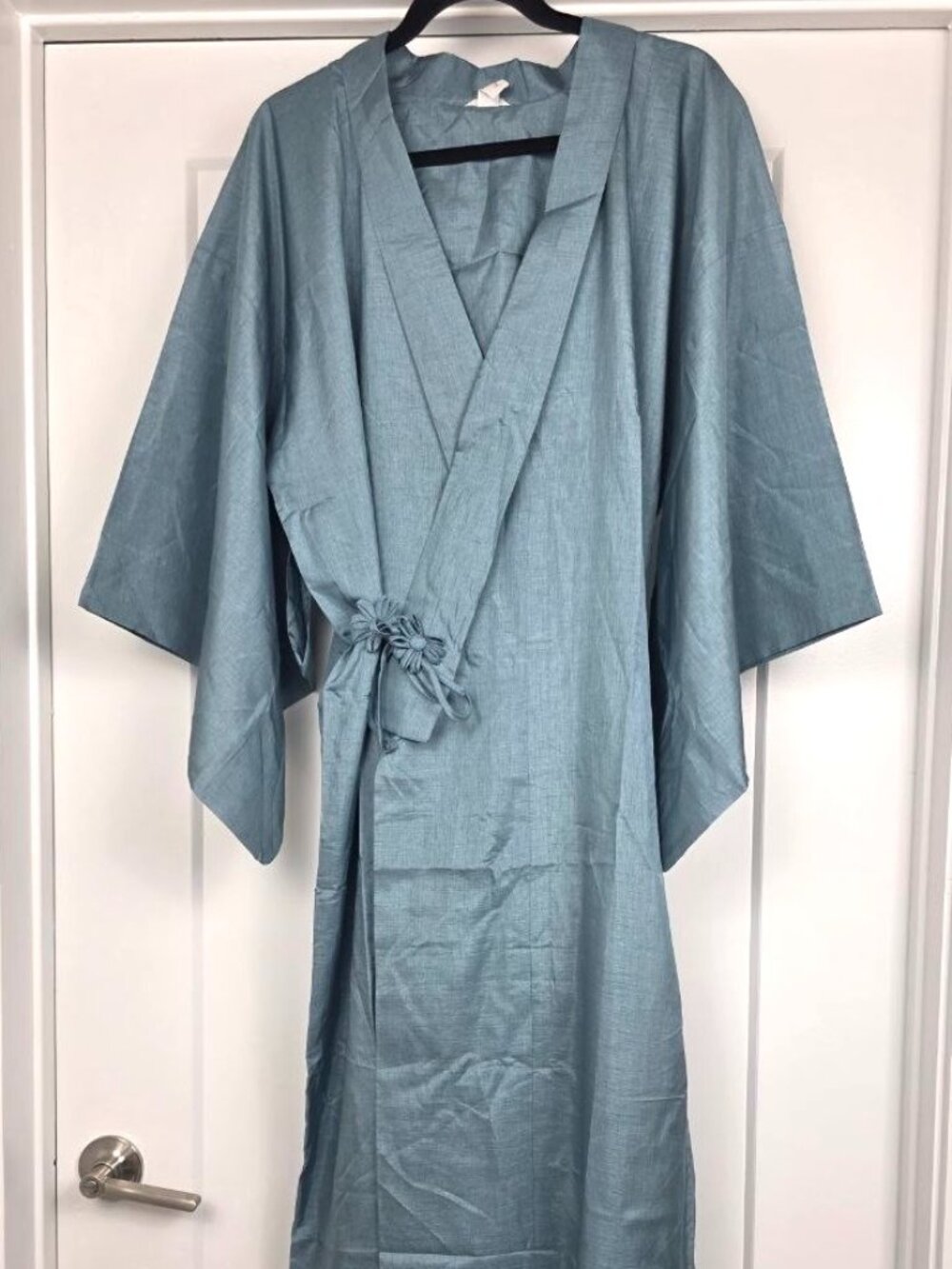 Japanese Style Kimono Robe Gray Blue Long Wrap NWOT Wide Sleeve OS